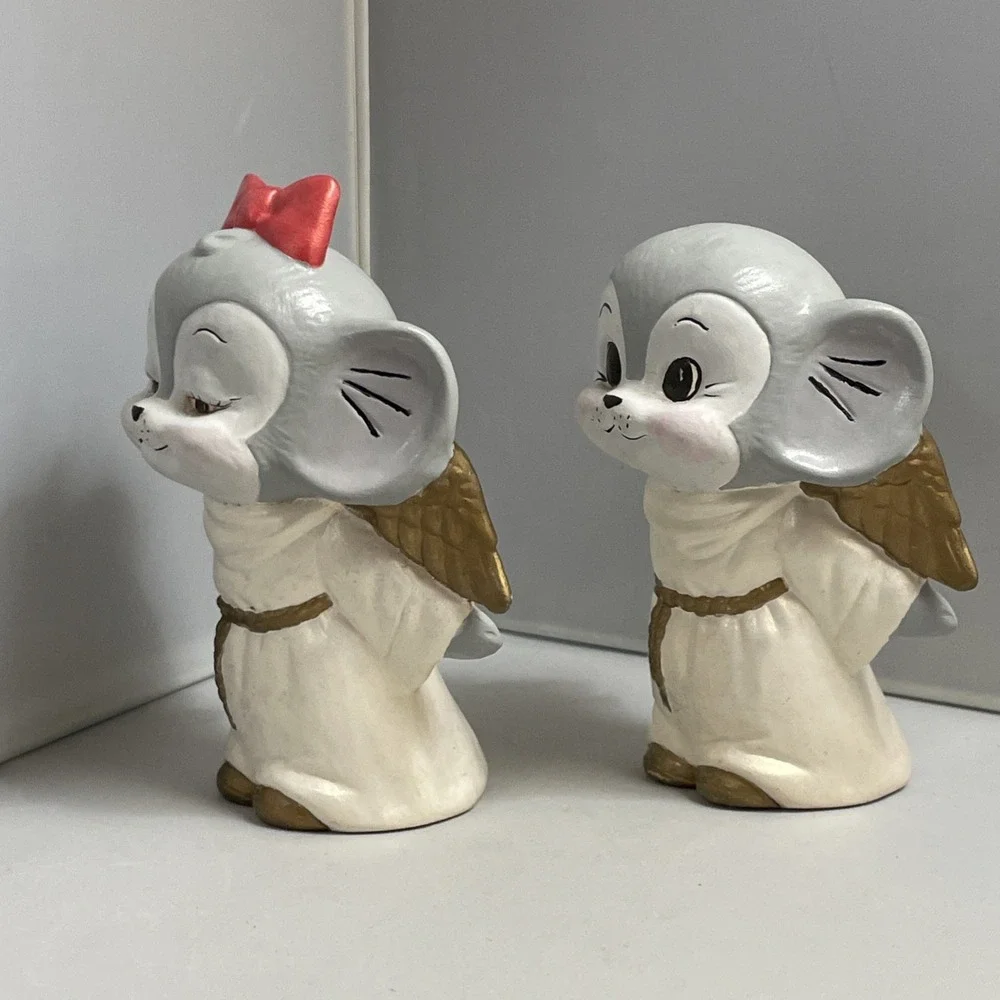 Kissing Mice Angels Handpainted Ceramic‎ Figurines 5